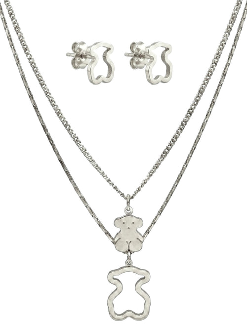 Conjunto collar y pendientes oso silver