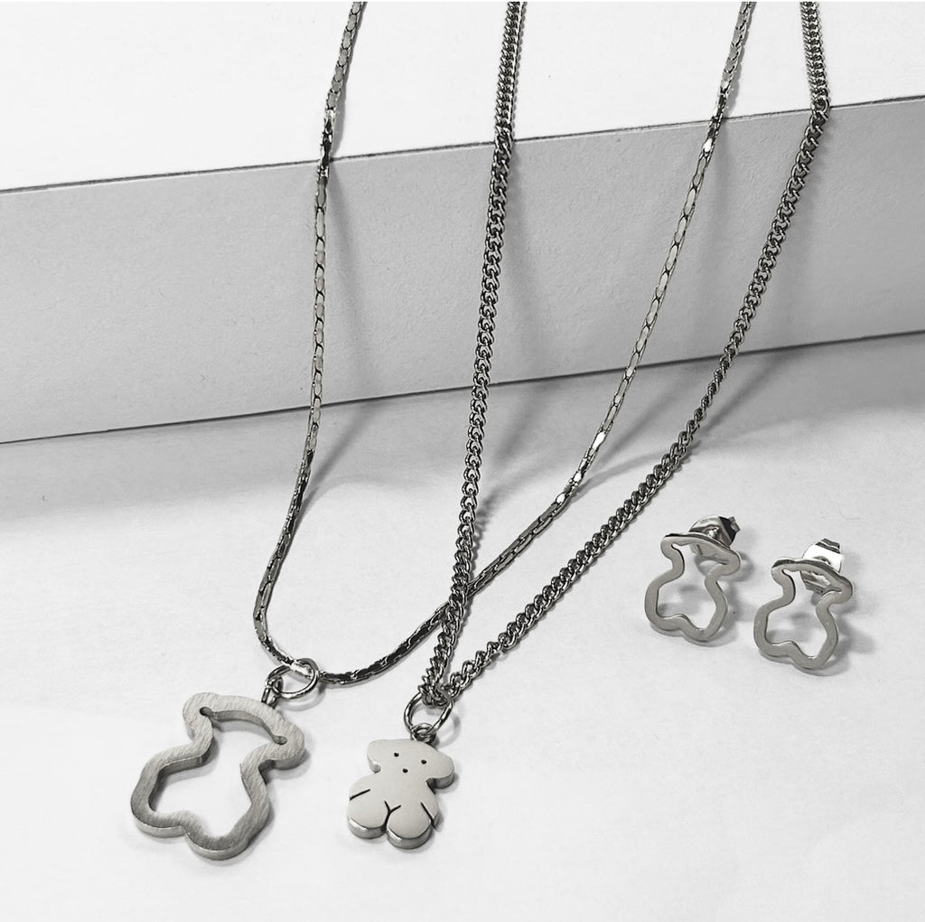 Conjunto collar y pendientes oso silver